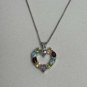 Sterling Silver Multicolor Heart Pendant Necklace